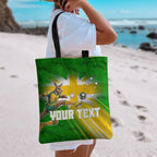 Personalized Australia Soccer Kangaroo Tote Bag Dynamic Kick with Australian Flag Green Gold Sports Graphic