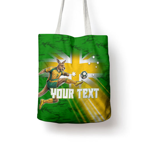 Personalized Australia Soccer Kangaroo Tote Bag Dynamic Kick with Australian Flag Green Gold Sports Graphic