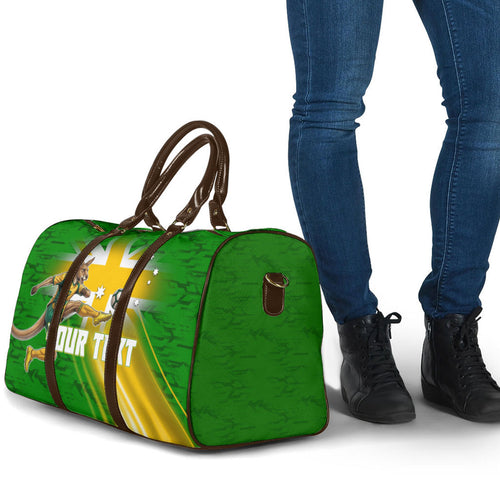 Personalized Australia Soccer Kangaroo Travel Bag Dynamic Kick with Australian Flag Green Gold Sports Graphic