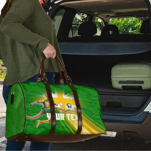 Personalized Australia Soccer Kangaroo Travel Bag Dynamic Kick with Australian Flag Green Gold Sports Graphic
