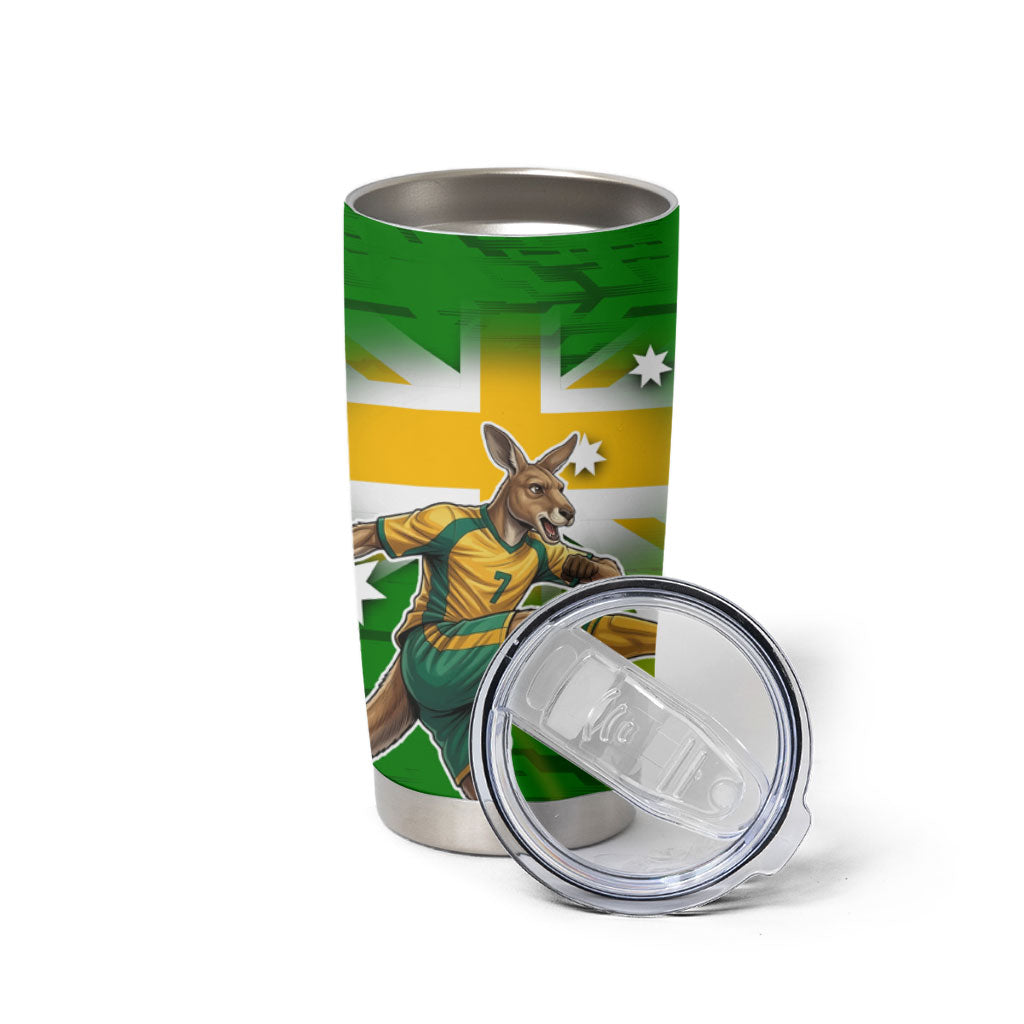 Personalized Australia Soccer Kangaroo Tumbler Cup Dynamic Kick with Australian Flag Green Gold Sports Graphic