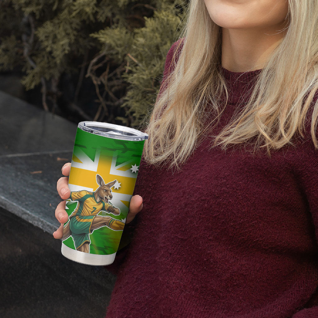Personalized Australia Soccer Kangaroo Tumbler Cup Dynamic Kick with Australian Flag Green Gold Sports Graphic