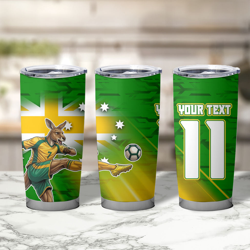 Personalized Australia Soccer Kangaroo Tumbler Cup Dynamic Kick with Australian Flag Green Gold Sports Graphic