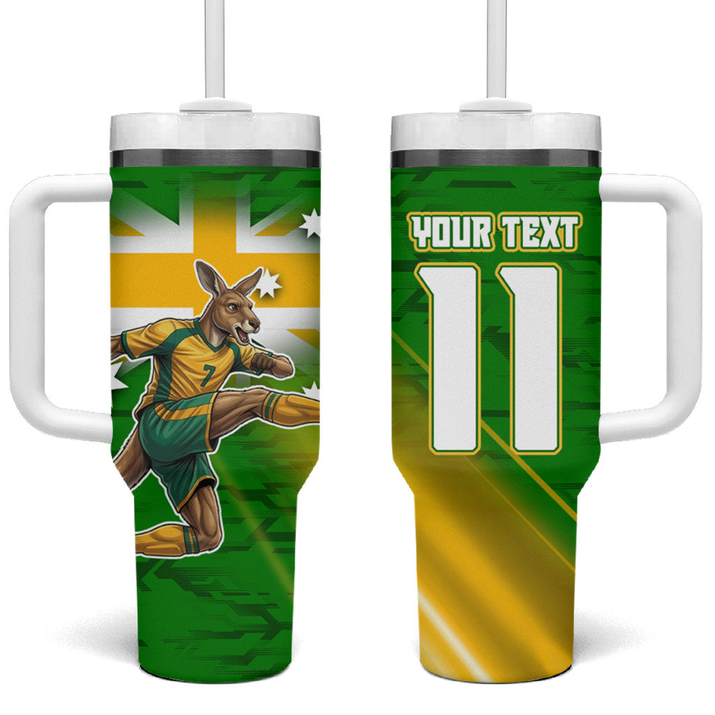 Personalized Australia Soccer Kangaroo Tumbler With Handle Dynamic Kick with Australian Flag Green Gold Sports Graphic