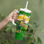 Personalized Australia Soccer Kangaroo Tumbler With Handle Dynamic Kick with Australian Flag Green Gold Sports Graphic