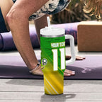 Personalized Australia Soccer Kangaroo Tumbler With Handle Dynamic Kick with Australian Flag Green Gold Sports Graphic