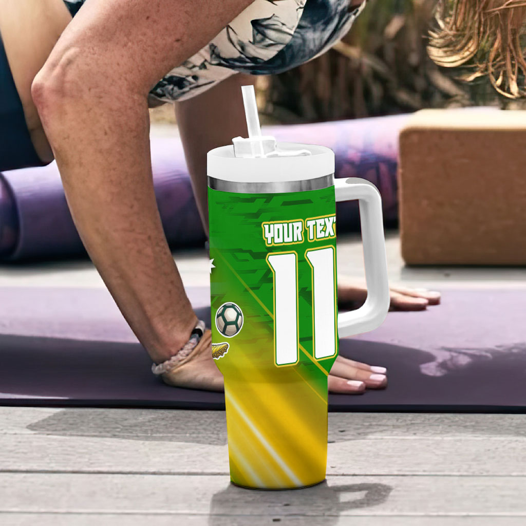 Personalized Australia Soccer Kangaroo Tumbler With Handle Dynamic Kick with Australian Flag Green Gold Sports Graphic