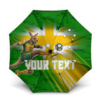 Personalized Australia Soccer Kangaroo Umbrella Dynamic Kick with Australian Flag Green Gold Sports Graphic