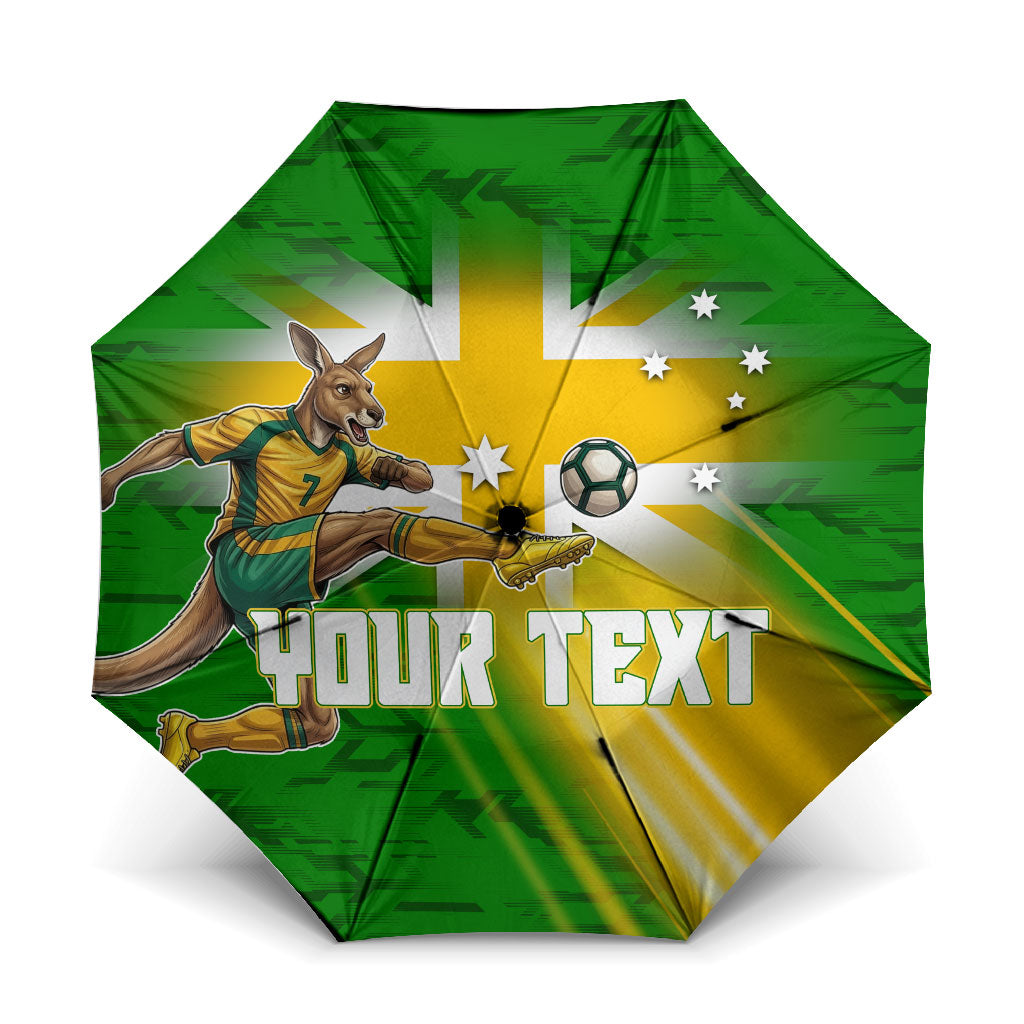 Personalized Australia Soccer Kangaroo Umbrella Dynamic Kick with Australian Flag Green Gold Sports Graphic