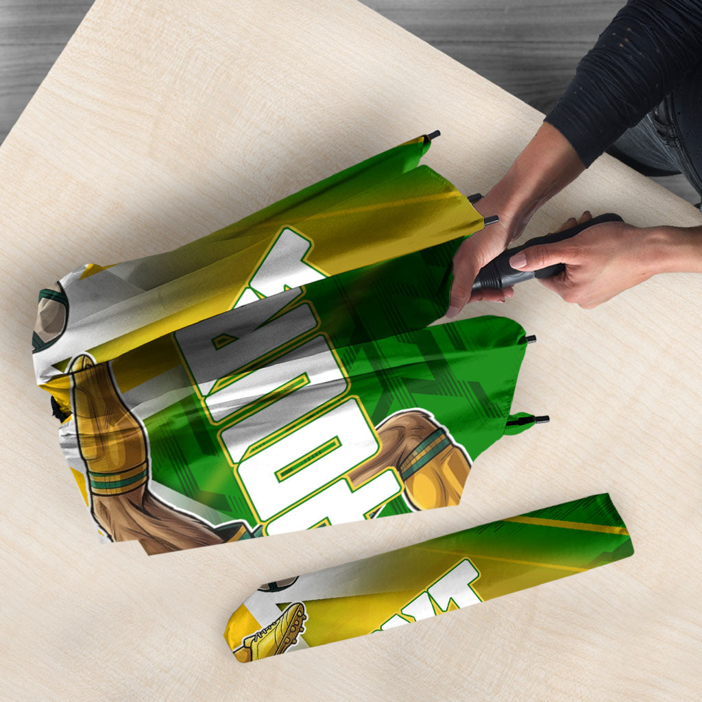 Personalized Australia Soccer Kangaroo Umbrella Dynamic Kick with Australian Flag Green Gold Sports Graphic