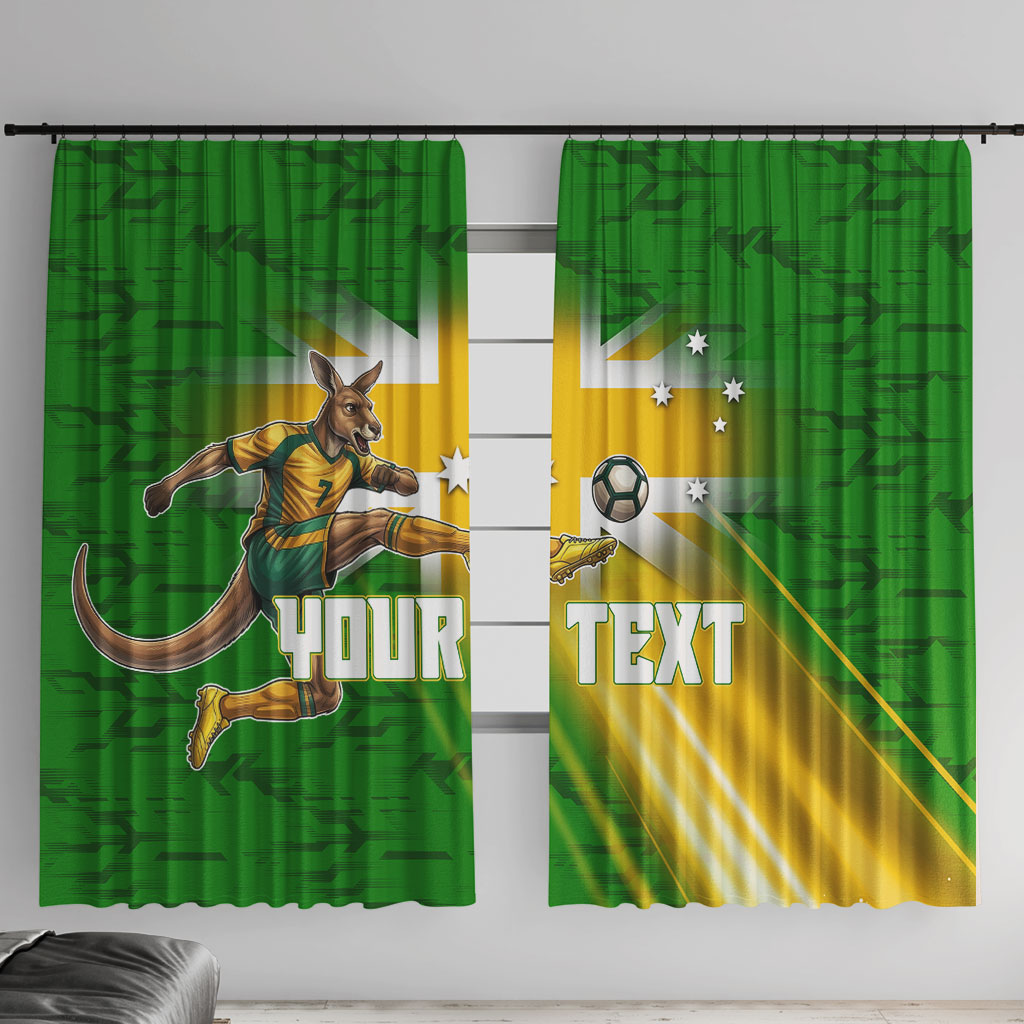 Personalized Australia Soccer Kangaroo Window Curtain Dynamic Kick with Australian Flag Green Gold Sports Graphic