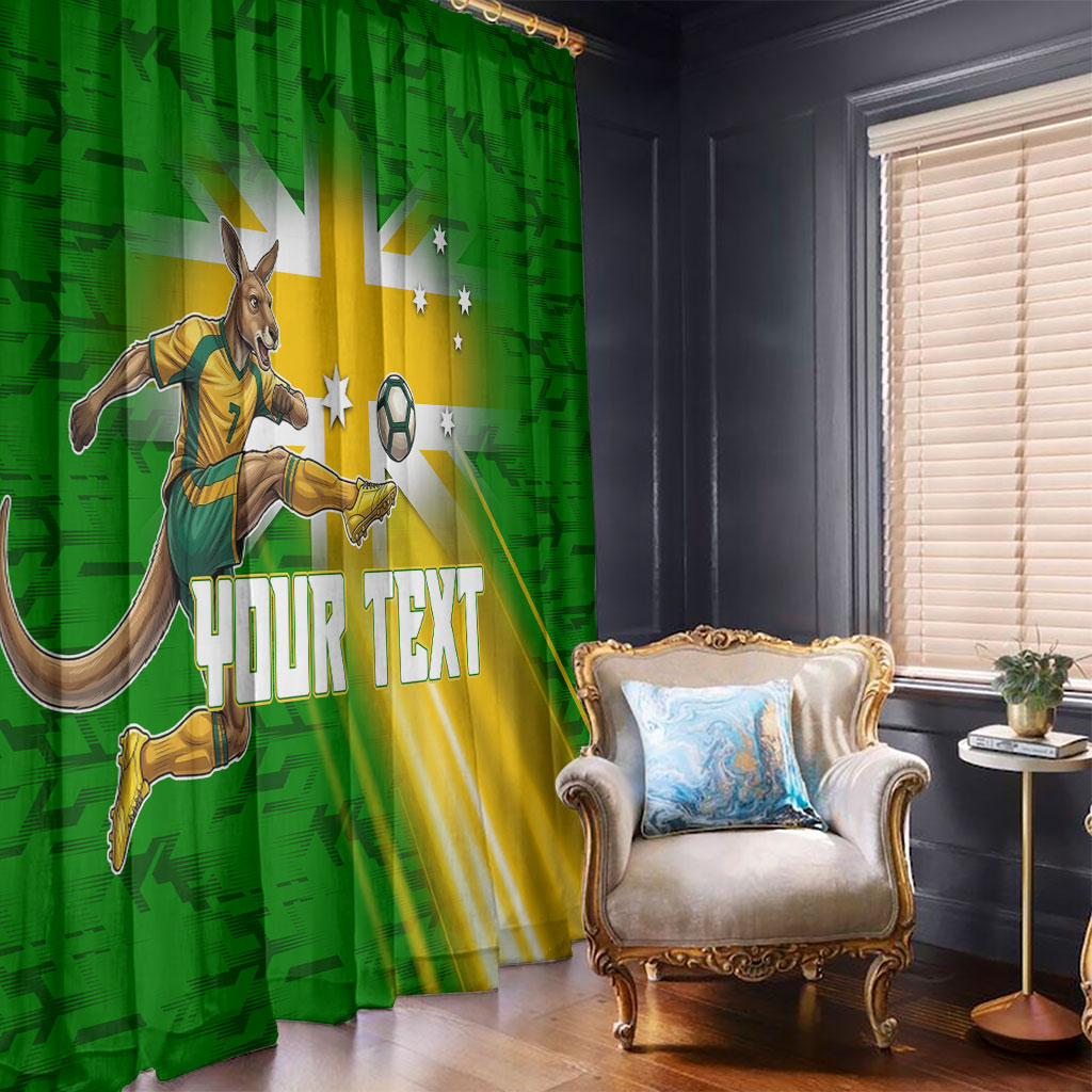 Personalized Australia Soccer Kangaroo Window Curtain Dynamic Kick with Australian Flag Green Gold Sports Graphic