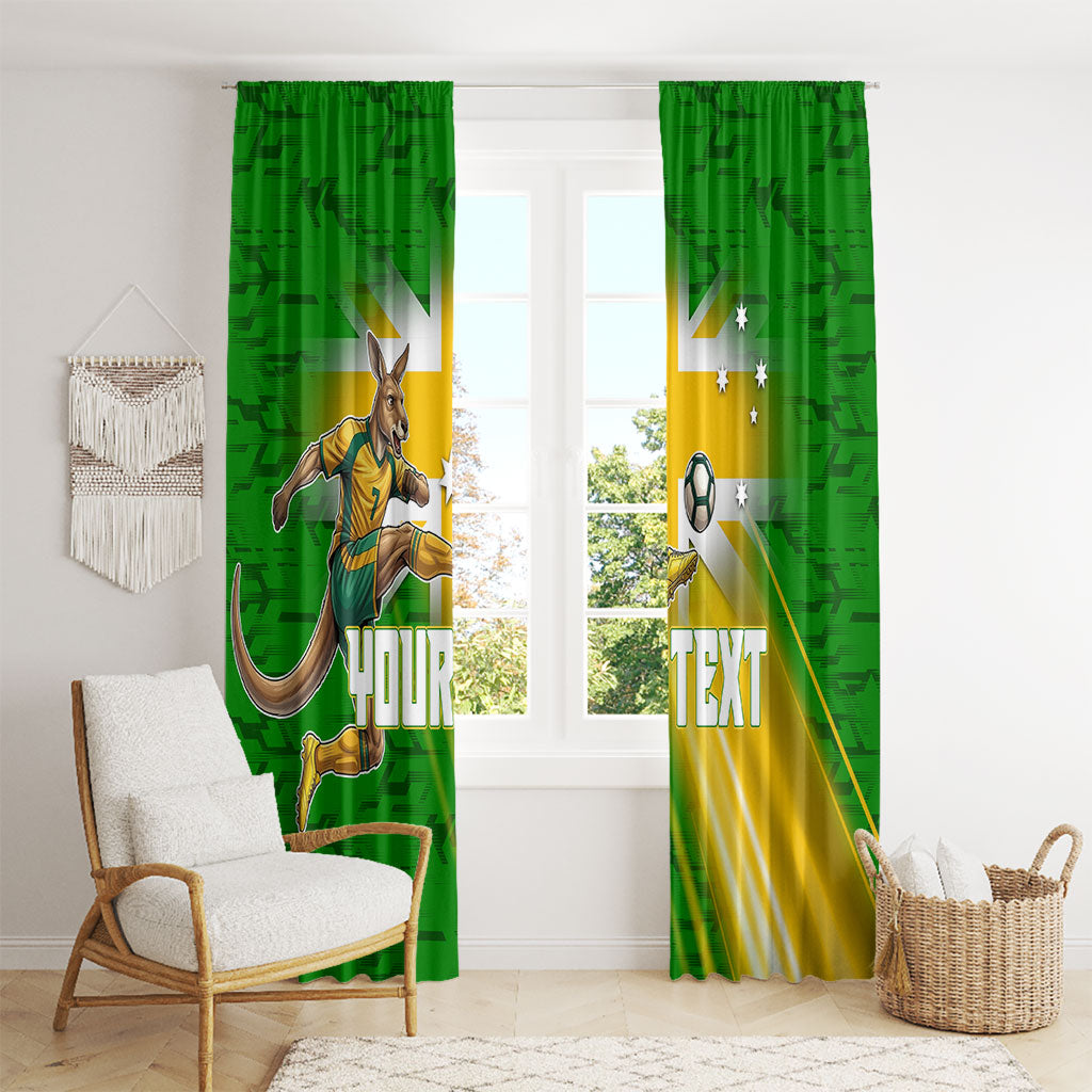 Personalized Australia Soccer Kangaroo Window Curtain Dynamic Kick with Australian Flag Green Gold Sports Graphic