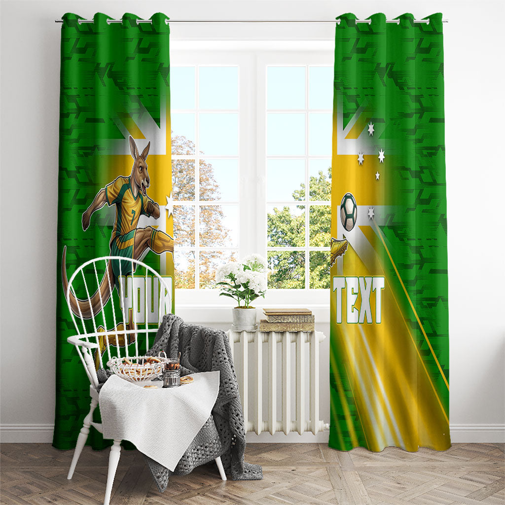 Personalized Australia Soccer Kangaroo Window Curtain Dynamic Kick with Australian Flag Green Gold Sports Graphic