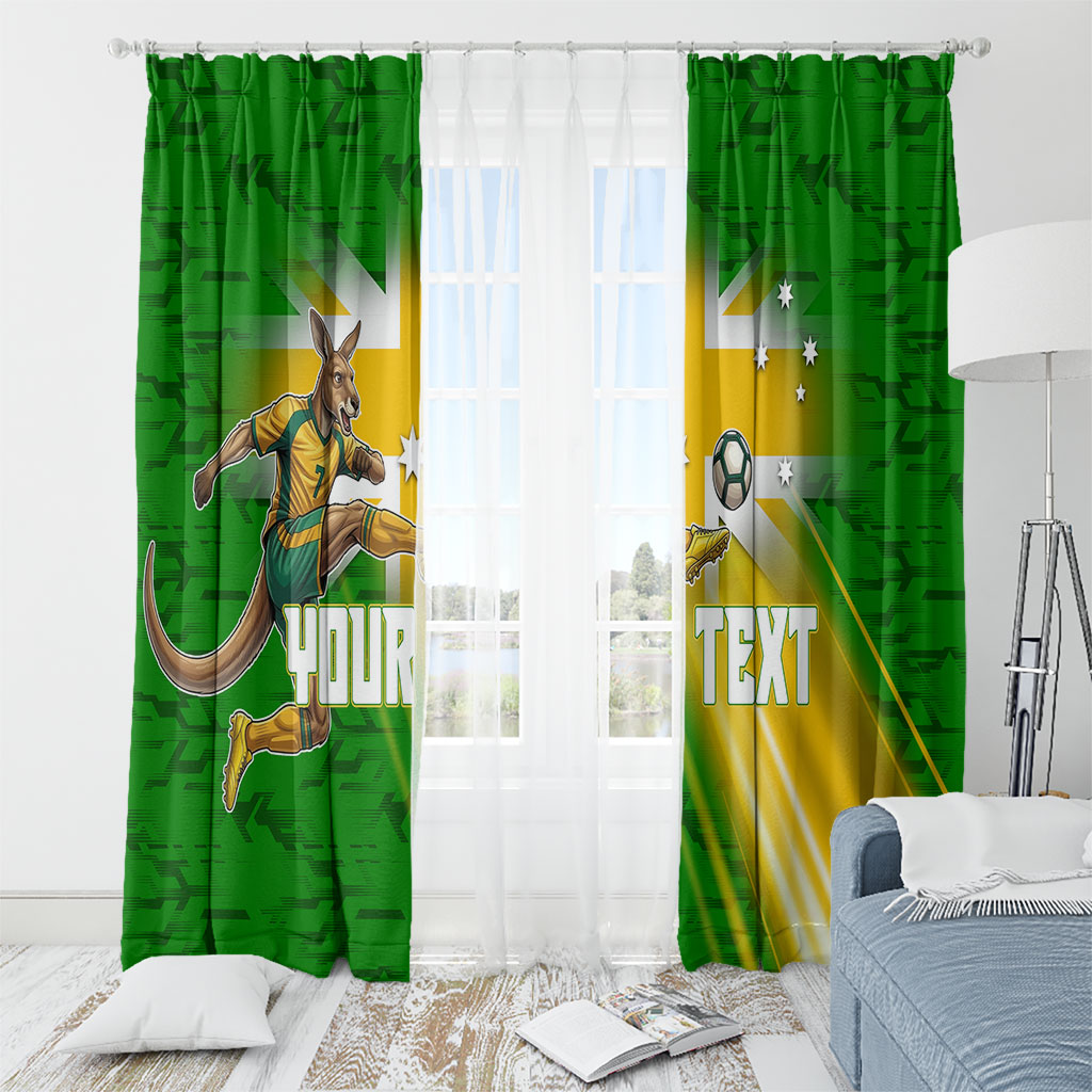 Personalized Australia Soccer Kangaroo Window Curtain Dynamic Kick with Australian Flag Green Gold Sports Graphic