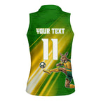 Personalized Australia Soccer Kangaroo Women Sleeveless Polo Shirt Dynamic Kick with Australian Flag Green Gold Sports Graphic