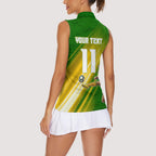 Personalized Australia Soccer Kangaroo Women Sleeveless Polo Shirt Dynamic Kick with Australian Flag Green Gold Sports Graphic