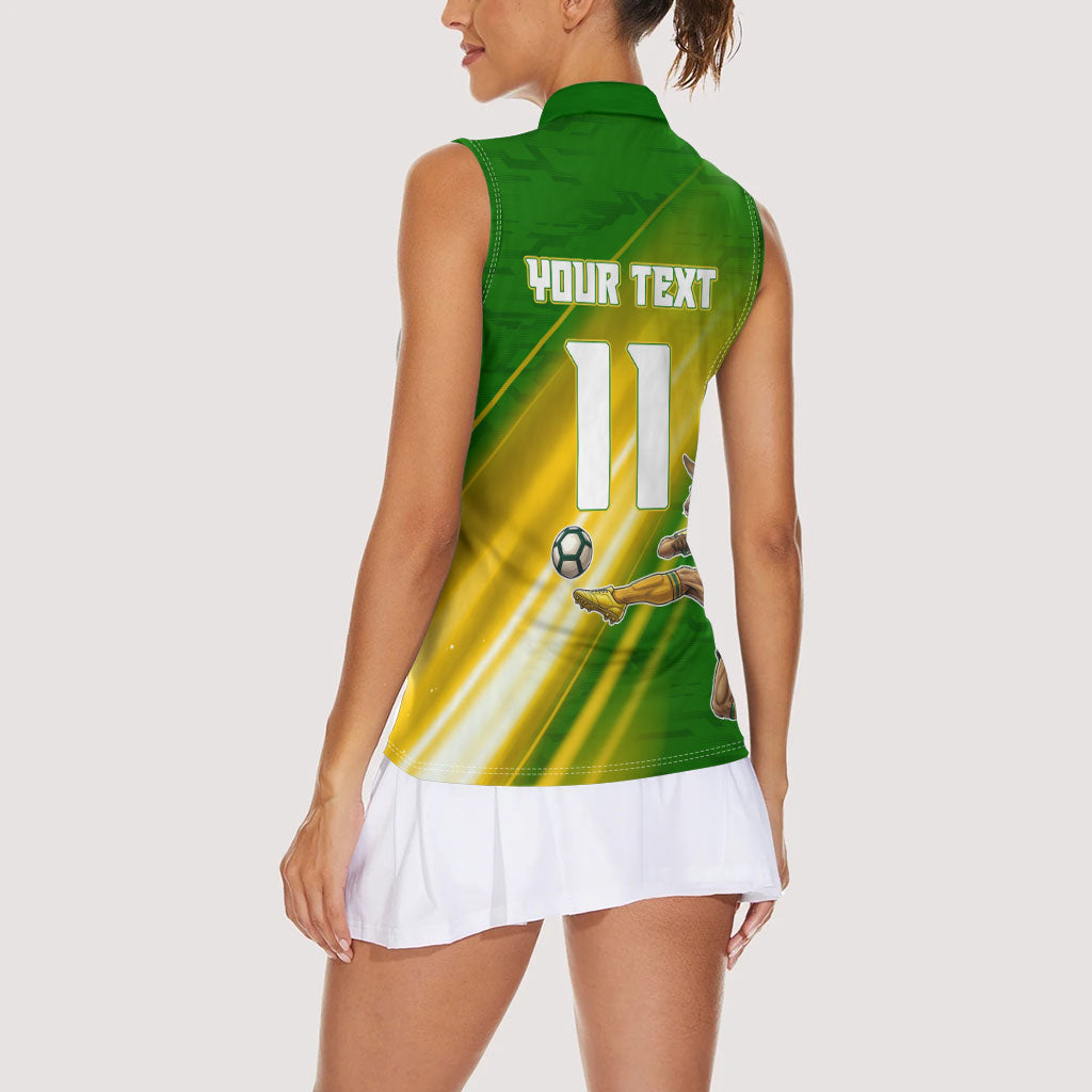 Personalized Australia Soccer Kangaroo Women Sleeveless Polo Shirt Dynamic Kick with Australian Flag Green Gold Sports Graphic