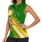 Personalized Australia Soccer Kangaroo Women Sleeveless Polo Shirt Dynamic Kick with Australian Flag Green Gold Sports Graphic
