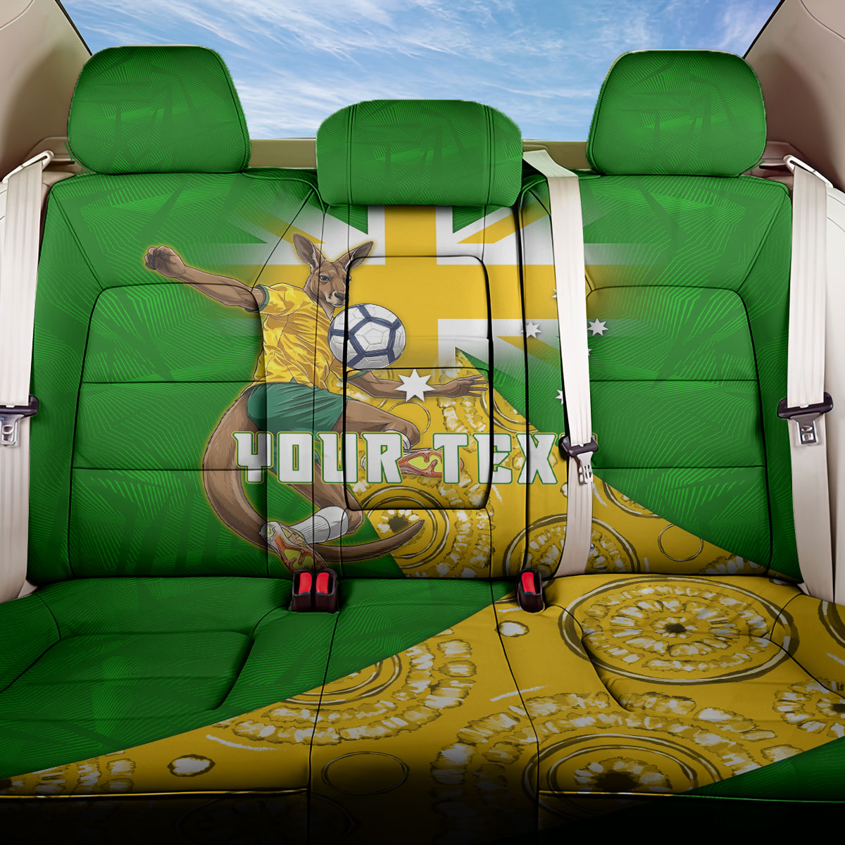 Personalized Australia Soccer Kangaroo Back Car Seat Cover Aussie Football Mascot Dynamic Sports Graphic