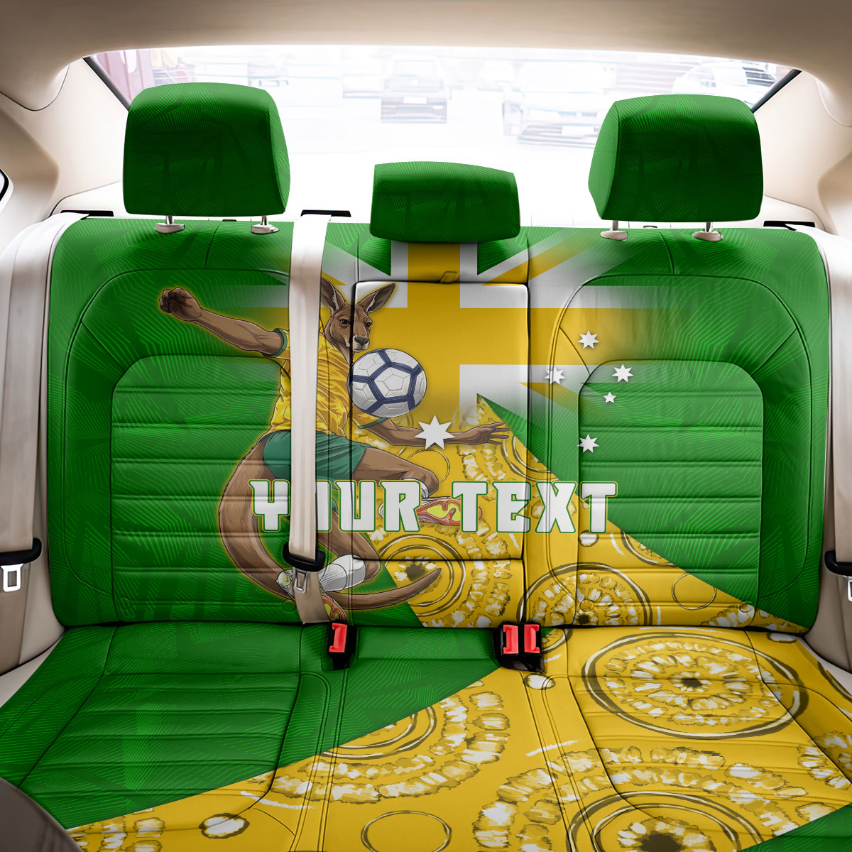 Personalized Australia Soccer Kangaroo Back Car Seat Cover Aussie Football Mascot Dynamic Sports Graphic