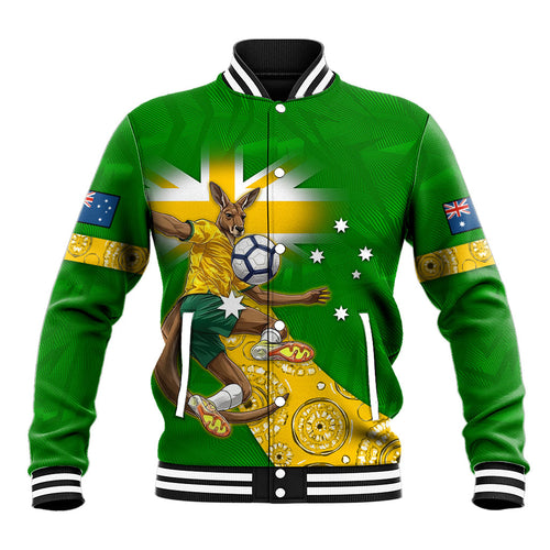 Personalized Australia Soccer Kangaroo Baseball Jacket Aussie Football Mascot Dynamic Sports Graphic