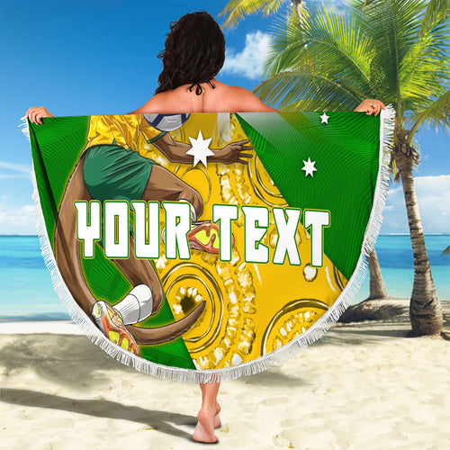 Personalized Australia Soccer Kangaroo Beach Blanket Aussie Football Mascot Dynamic Sports Graphic