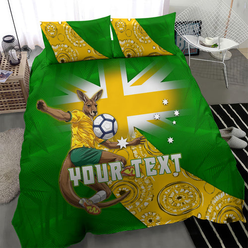 Personalized Australia Soccer Kangaroo Bedding Set Aussie Football Mascot Dynamic Sports Graphic