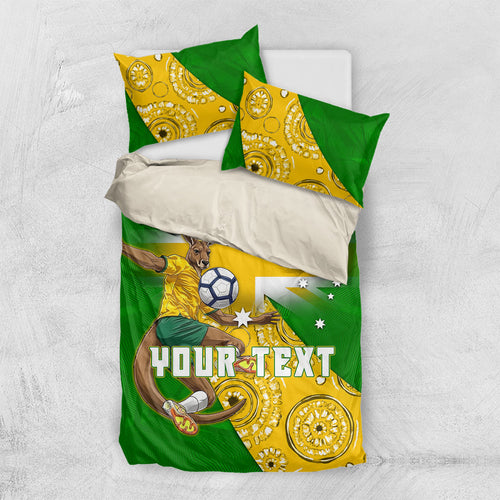 Personalized Australia Soccer Kangaroo Bedding Set Aussie Football Mascot Dynamic Sports Graphic