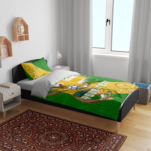 Personalized Australia Soccer Kangaroo Bedding Set Aussie Football Mascot Dynamic Sports Graphic