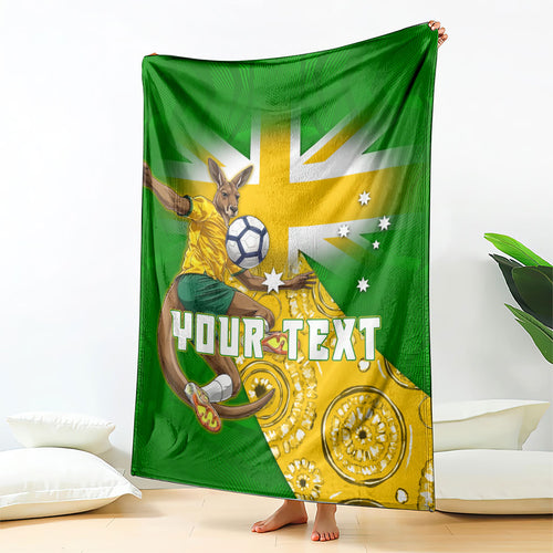 Personalized Australia Soccer Kangaroo Blanket Aussie Football Mascot Dynamic Sports Graphic
