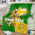Personalized Australia Soccer Kangaroo Blanket Aussie Football Mascot Dynamic Sports Graphic