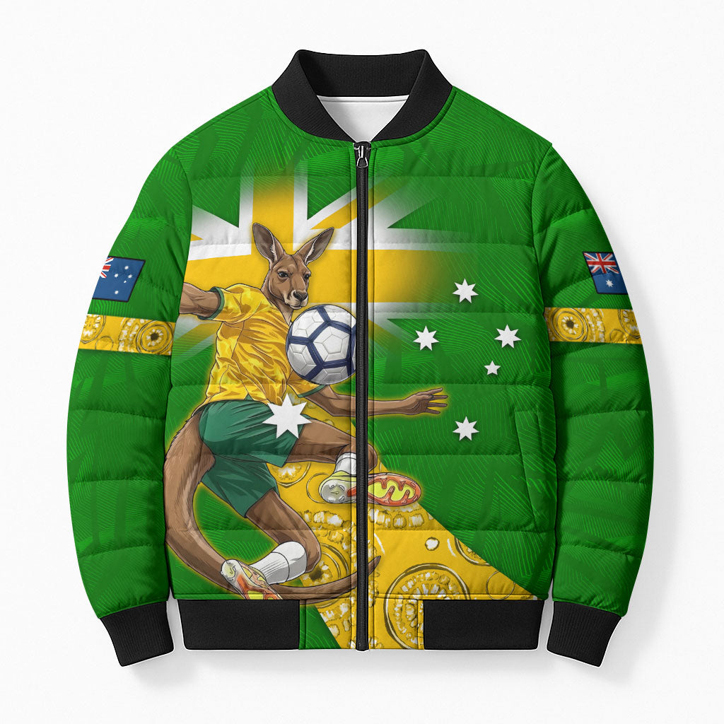 Personalized Australia Soccer Kangaroo Bomber Puffer Jacket Aussie Football Mascot Dynamic Sports Graphic