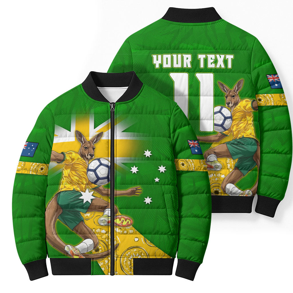 Personalized Australia Soccer Kangaroo Bomber Puffer Jacket Aussie Football Mascot Dynamic Sports Graphic