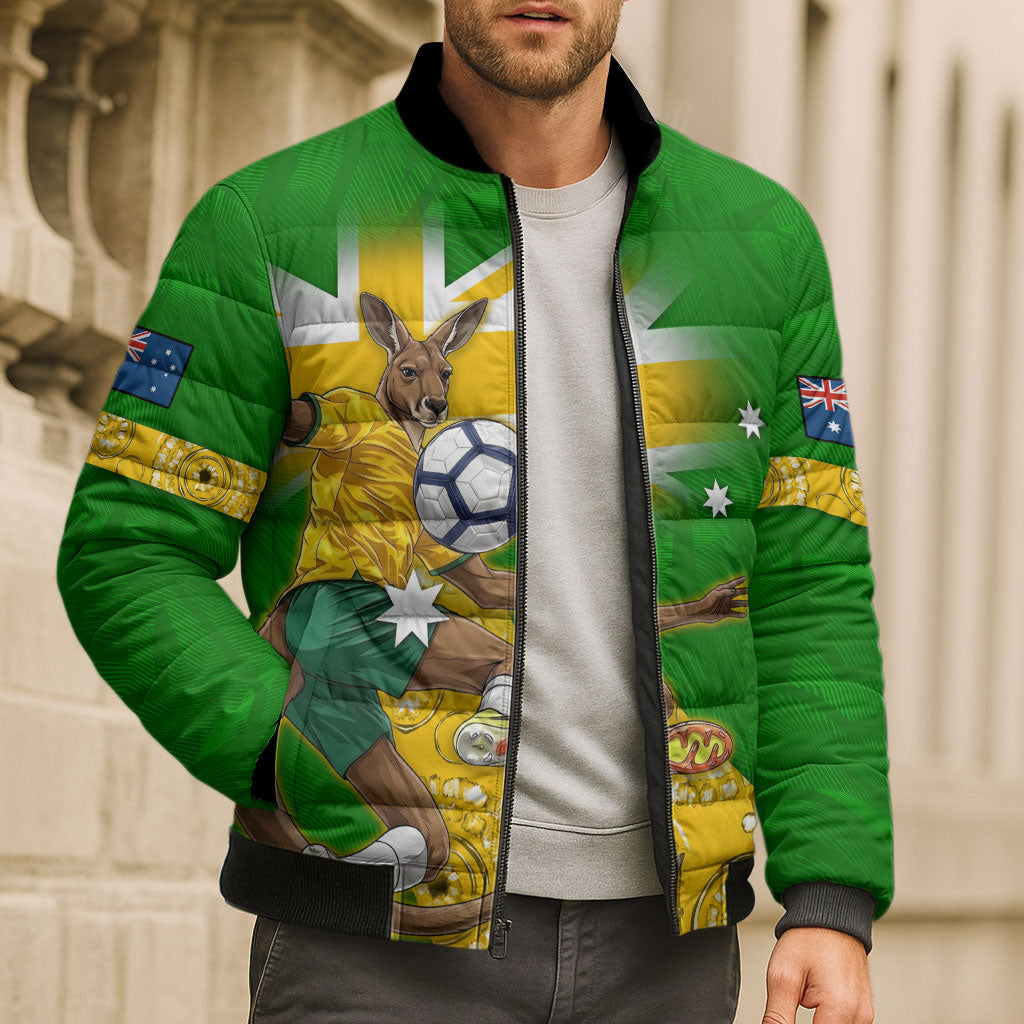 Personalized Australia Soccer Kangaroo Bomber Puffer Jacket Aussie Football Mascot Dynamic Sports Graphic