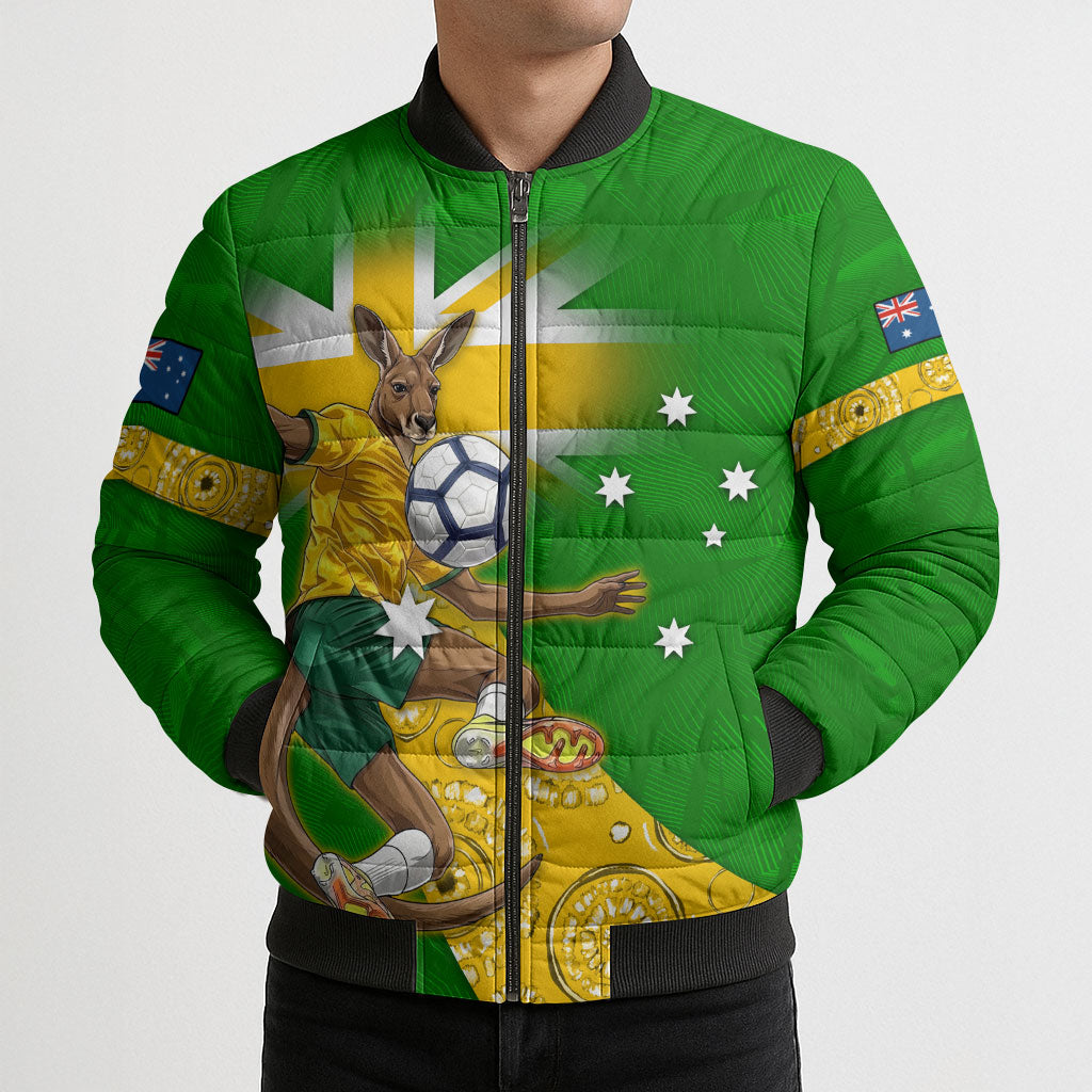 Personalized Australia Soccer Kangaroo Bomber Puffer Jacket Aussie Football Mascot Dynamic Sports Graphic
