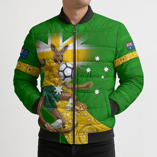 Personalized Australia Soccer Kangaroo Bomber Puffer Jacket Aussie Football Mascot Dynamic Sports Graphic
