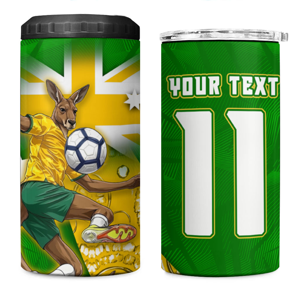 Personalized Australia Soccer Kangaroo 4 in 1 Can Cooler Tumbler Aussie Football Mascot Dynamic Sports Graphic