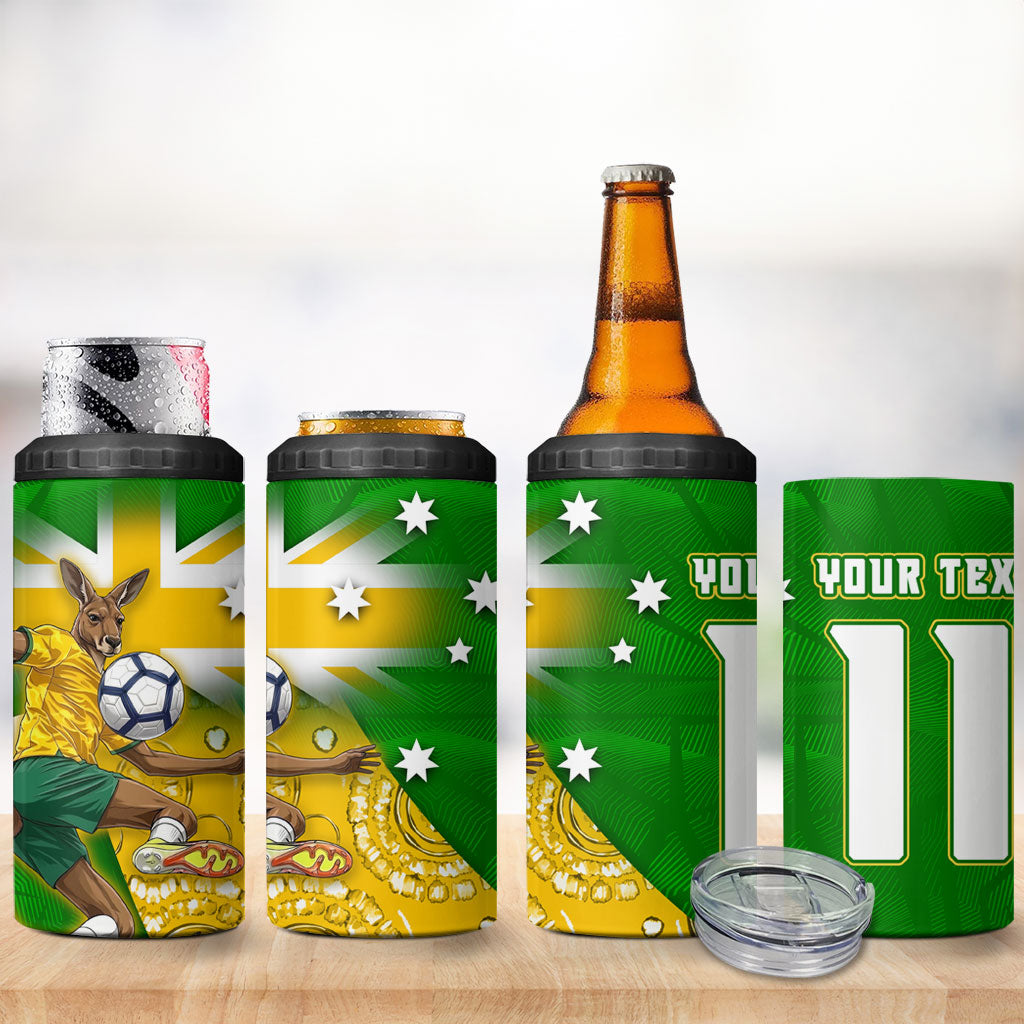 Personalized Australia Soccer Kangaroo 4 in 1 Can Cooler Tumbler Aussie Football Mascot Dynamic Sports Graphic
