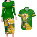 Personalized Australia Soccer Kangaroo Couples Matching Long Sleeve Bodycon Dress and Hawaiian Shirt Aussie Football Mascot Dynamic Sports Graphic
