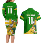 Personalized Australia Soccer Kangaroo Couples Matching Long Sleeve Bodycon Dress and Hawaiian Shirt Aussie Football Mascot Dynamic Sports Graphic