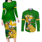 Personalized Australia Soccer Kangaroo Couples Matching Long Sleeve Bodycon Dress and Long Sleeve Button Shirt Aussie Football Mascot Dynamic Sports Graphic