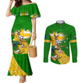 Personalized Australia Soccer Kangaroo Couples Matching Mermaid Dress and Long Sleeve Button Shirt Aussie Football Mascot Dynamic Sports Graphic