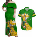 Personalized Australia Soccer Kangaroo Couples Matching Off Shoulder Maxi Dress and Hawaiian Shirt Aussie Football Mascot Dynamic Sports Graphic