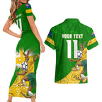 Personalized Australia Soccer Kangaroo Couples Matching Short Sleeve Bodycon Dress and Hawaiian Shirt Aussie Football Mascot Dynamic Sports Graphic