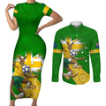 Personalized Australia Soccer Kangaroo Couples Matching Short Sleeve Bodycon Dress and Long Sleeve Button Shirt Aussie Football Mascot Dynamic Sports Graphic
