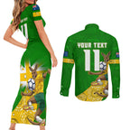 Personalized Australia Soccer Kangaroo Couples Matching Short Sleeve Bodycon Dress and Long Sleeve Button Shirt Aussie Football Mascot Dynamic Sports Graphic