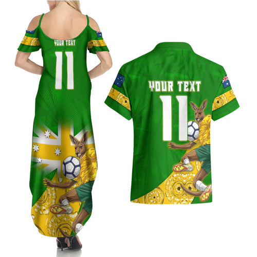 Personalized Australia Soccer Kangaroo Couples Matching Summer Maxi Dress and Hawaiian Shirt Aussie Football Mascot Dynamic Sports Graphic