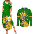 Personalized Australia Soccer Kangaroo Couples Matching Summer Maxi Dress and Long Sleeve Button Shirt Aussie Football Mascot Dynamic Sports Graphic