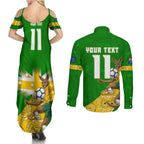 Personalized Australia Soccer Kangaroo Couples Matching Summer Maxi Dress and Long Sleeve Button Shirt Aussie Football Mascot Dynamic Sports Graphic